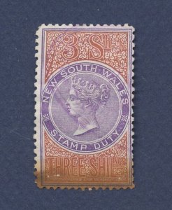 NEW SOUTH WALES -  used - 3 Sh - STAMP DUTY - Queen Victoria