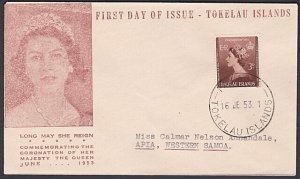 TOKELAU 1953 Coronation FDC - Fakaofo cds..................................a1372