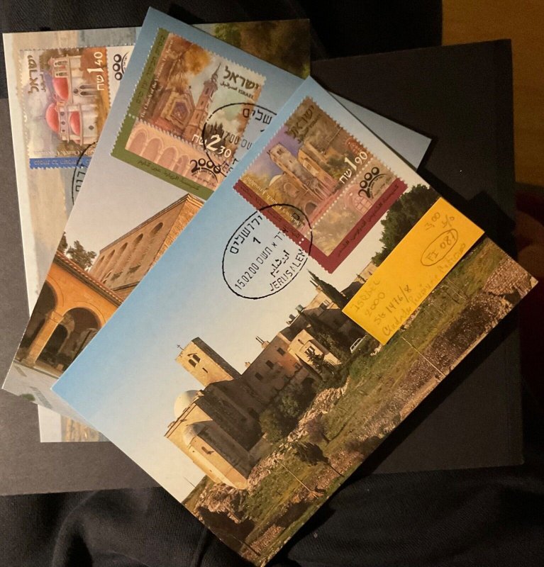 ISRAEL 2000. Catholic Pilgrimage Places. 3 Tarj.  Maximums. SG#1476/8. New-
