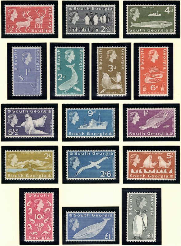 SOUTH GEORGIA 1963-69 Definitives; Scott 1-16, SG 1-16; MNH