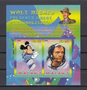 Malawi, 2009 Cinderella issue. Disney Cartoon & Astronaut, IMPERF sheet of 2.