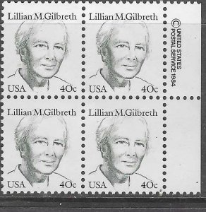 US #1868 40c Lillian M Gilbreth copyright block (MNH)  CV $3.75