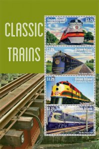 Union Island 2014 - Classic Trains Sheet of 4 Stamps MNH