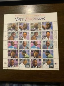 US SC 2983-92 Sheet 32¢ Jazz Musicians, (2) P# P111111, MNH- Superb