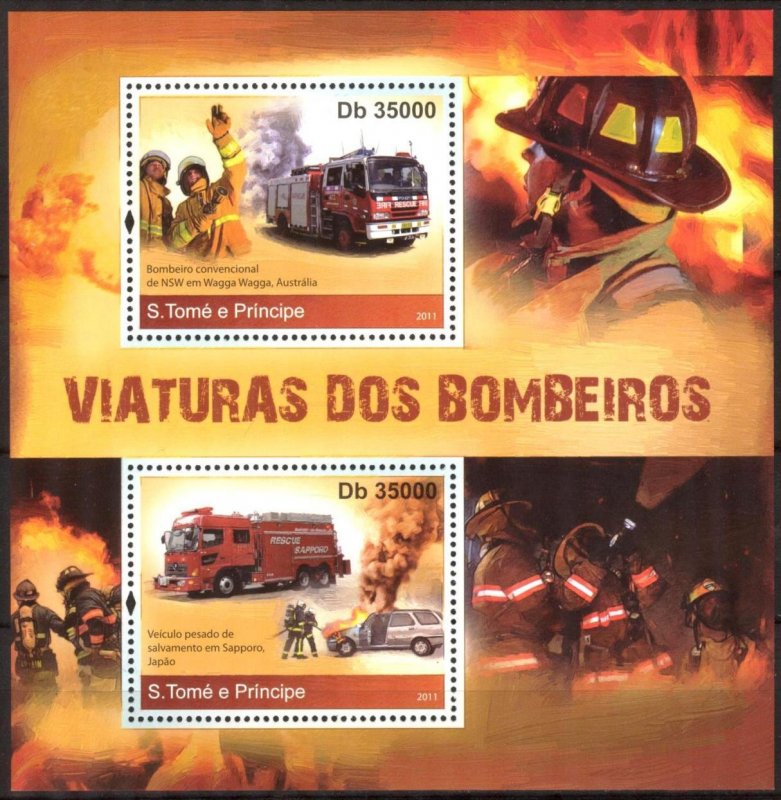 Sao Tome and Principe 2011 Fire Trucks sheet of 2 MNH