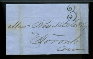 NICE large 3 HAMILTON to Toronto CHANGLING b/s 1856 SFL STAMPLESS cover Canada