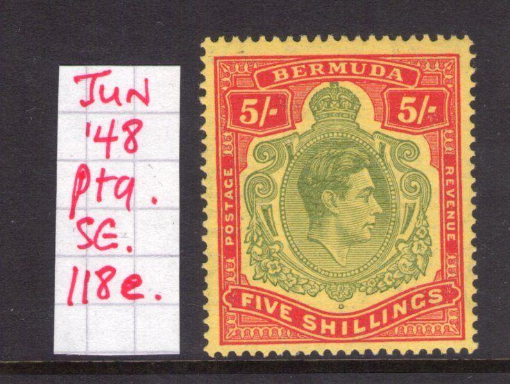 BERMUDA King  GeorgeVI  5/- SG118e single June 1948 printing FRESH MINT perf14.