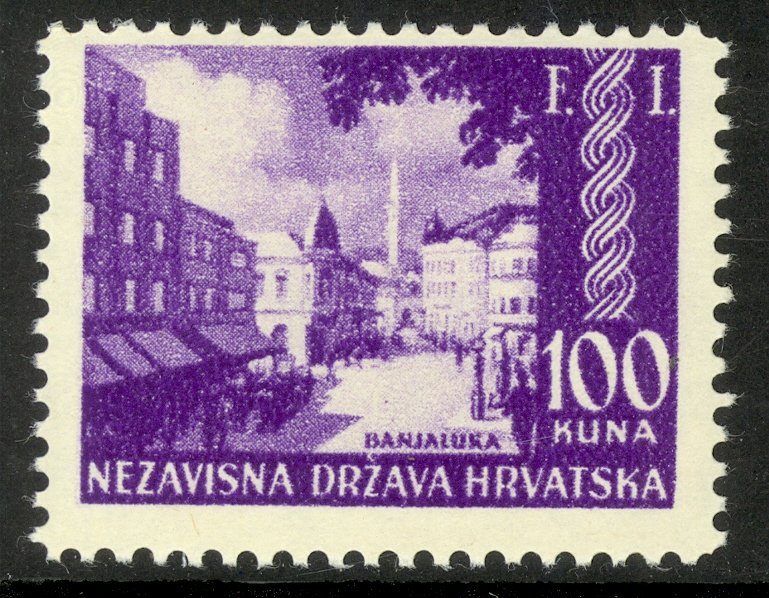 CROATIA 1942 100k BAJALUKA Bosnia PHILATELIC EXHIBITION Issue Sc 52 MNH