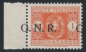 1944 Repubblica Sociale segnatasse Lire 1 G.N.R. Verona var bf MNH Sassone n. 55