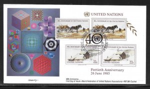 United Nations NY 447-449 40th UN WFUNA Cachet FDC First Day Cover New York Canc
