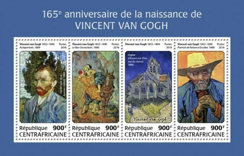 Central Africa - 2018 Vincent van Gogh - 4 Stamp Sheet - CA18205a