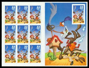 Scott 3392 33c Road Runner Mint Sheet of 10 VF NH Die Cut Variety Cat $30