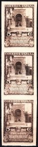 SPAIN 1930 Ibero-American Exposition. 5c Venezuela Pav. STRIP 3v #2, Imperf, MNH