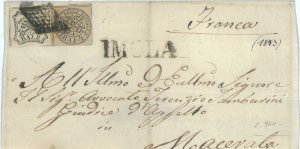 P0239 - PONTIFICIO - STORIA POSTALE - Sass # 5a +9  su BUSTA da IMOLA  1853