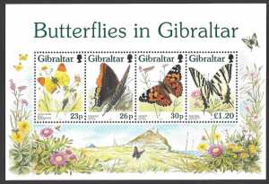 Gibraltar #731a MNH ss, various butterflies , issued 1997