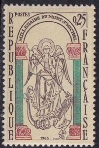 France 1156 (mnh) 25c Mont-Saint-Michel: St. Michael slaying the dragon (1966)
