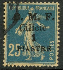 CILICIA 1920 1pi on 25c Sower w OMF Overprint Scott 122 VFU