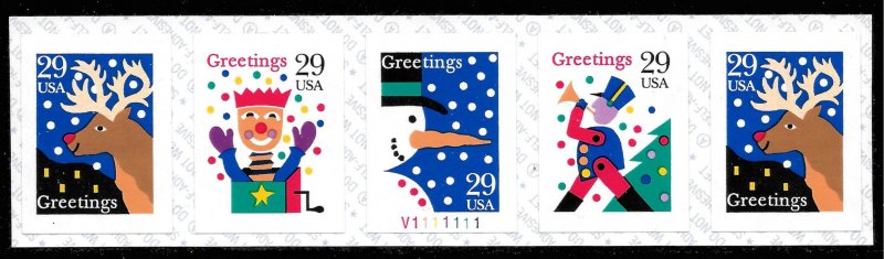 Sc 2799a   29¢ Christmas Greetings PNC/5, #V1111111, MNH