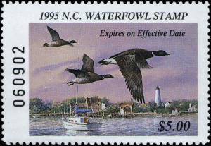 NORTH CAROLINA #13 1995 STATE DUCK STAMP GOLDENEYE/LIGHTHOUSE by  F. Szatkowski