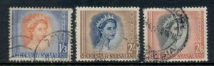 Rhodesia & Nyasaland 1954-56 QEII Portrait 1/3d, 2/-, 2/6d FU