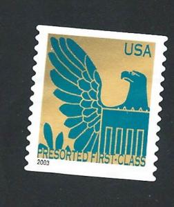 SC# 3795 - (25c) - Eagle & Shield gld/Prus blu, die cut 11.75 - Used