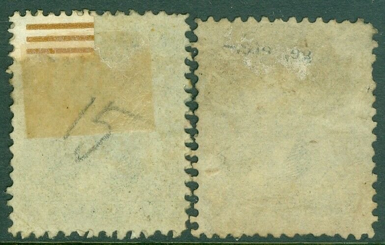 EDW1949SELL : USA 1866 Sc #77. 2 stamps Used 1 Red cancel 1 Blue cancel Cat $415