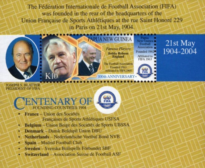 Papua New Guinea Centenary of FIFA Soccer Sport Souvenir Sheet Mint NH 