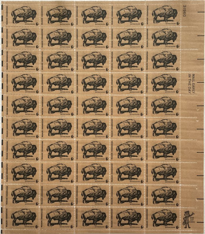 Scott 1392 BISON Sheet of 50 US 6¢ Stamps MNH 1970 