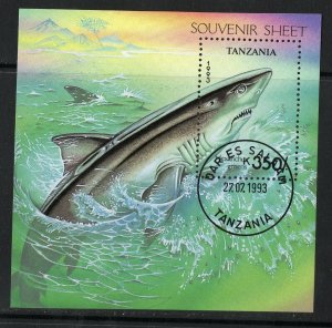 Thematic stamps TANZANIA 1993 SHARKS M/S4049 used