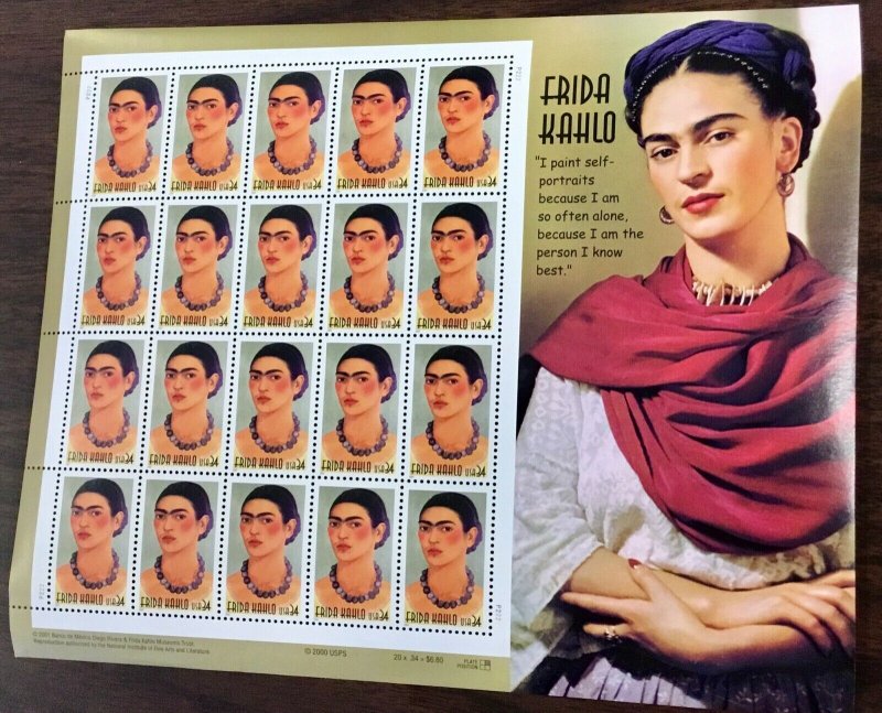 3509   Frida Kahlo Artist  34¢ MNH sheet of 20  Issued in 2001