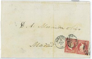 P0132 - SPAIN - POSTAL HISTORY - #48*2 on cover from ALBACETE 1858 Grill-