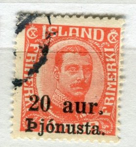 ICELAND; 1922 early Christian X Official issue fine used Shade of 20/10a. value