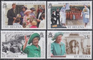 ST HELENA Sc # 740-3 CPL MNH SET of 4 - 100th BIRTHDAY of QUEEN MOTHER ELISABETH