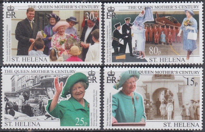 ST HELENA Sc # 740-3 CPL MNH SET of 4 - 100th BIRTHDAY of QUEEN MOTHER ELISABETH