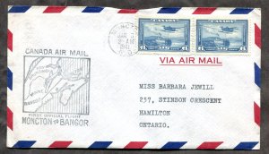 d174 - Canada 1941 First Flight Cover. Moncton to Bangor Maine