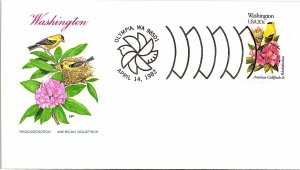 US TOPICAL COVER STATE FARNHAM : WASHINGTON RHODODENDRON & AMERICAN GOLDFINCH