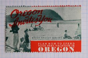 Oregon Coast Invites You Beach Ocean vacation Mason ad Poster stamp Tourism idea