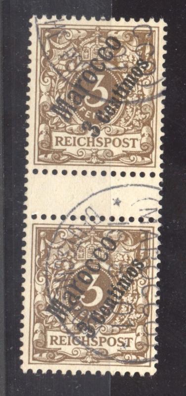 Morocco 1901 Gutter Pair 3 Centimos, Mi. 1,VF ++ used, RARE !!