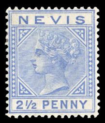 Nevis #25 Cat$24, 1894 2 1/2p ultramarine, hinged