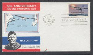 US Pl 1710-J5 FDC. 1977 13c Charles Lindbergh, Spectrum Covers FIRST CACHET