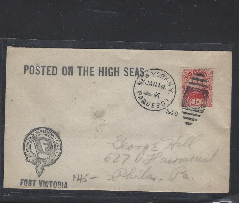 BERMUDA  (PP1207B)   1929   PAQUEBOAT COVER SHIP 1D   TO USA