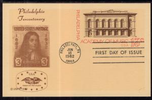 US UX96 Philadelphia Academy of Music Postal Card ATA U/A FDC