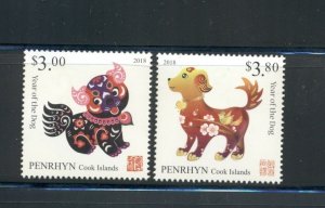 Penrhyn Islands #574-75  (2018 Year of the Dog set) VFMNH CV $9.50