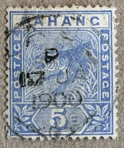 Pahang 1895 5c Tiger,  full date cds but has thin. Scott 13, CV $47.50, SG 13