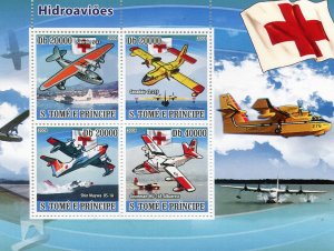 Sao Tome & Principe 2008 RED CROSS SEAPLANE Sheet Perforated Mint (NH)