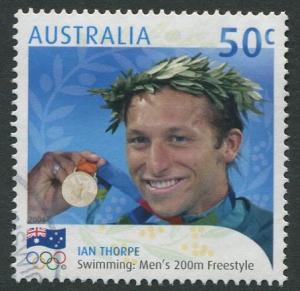 AUSTRALIAN GOLD MEDALIST ATHENS 2004 - 50c IAN THORPE - USED