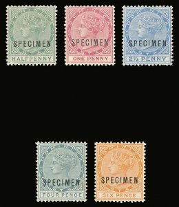 Dominica 1886 QV set of five overprinted SPECIMEN very fine mint. SG 20s-25s.