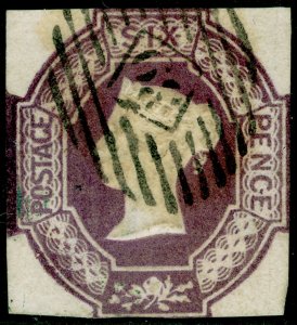 SG58, 6d mauve, CUT SQUARE, FINE USED. Cat £1000. WMK REVERSED.