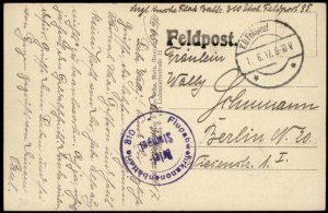 Germany WWI Flugabwehrkanonenbatterie 310 Flak FPN85 France Feldpost Cove G68334