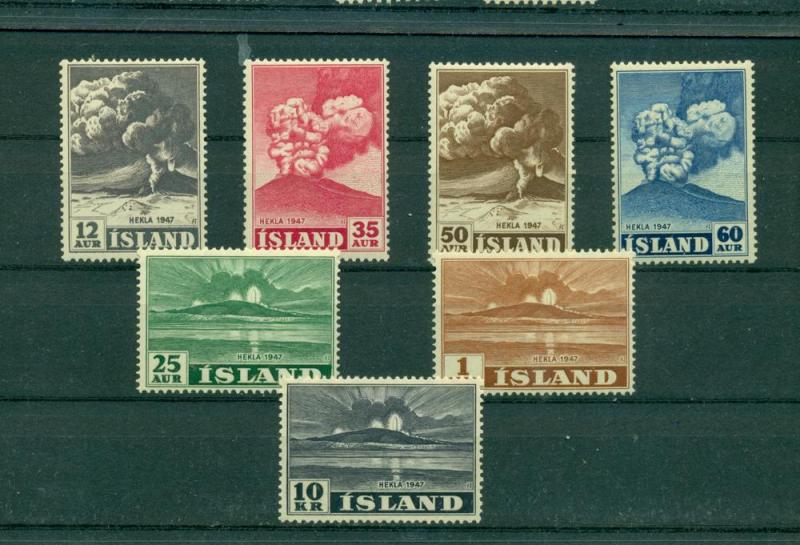 Iceland - Sc# 246-52. 1948 Volcano. Never Hinged. $99.30.